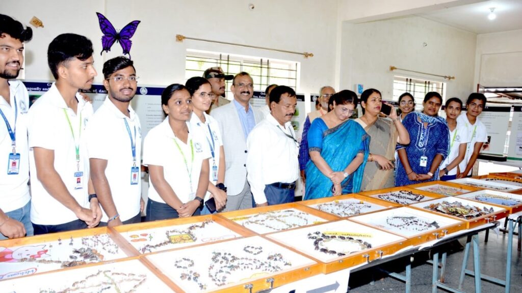Hassan DC Sathyabama inspecting the exhibition on insects in the city.