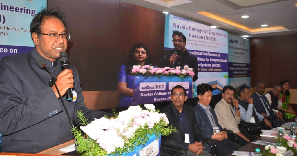 Dr. M.Venugopal Rao, principal of Navkis Engineering College, speaking at the symposium