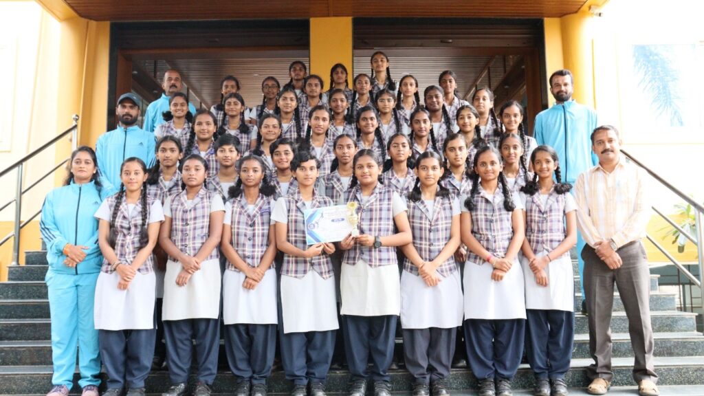 The boys and girls of Vijaya school, Hassan, who excelled in the taluk sports competition.