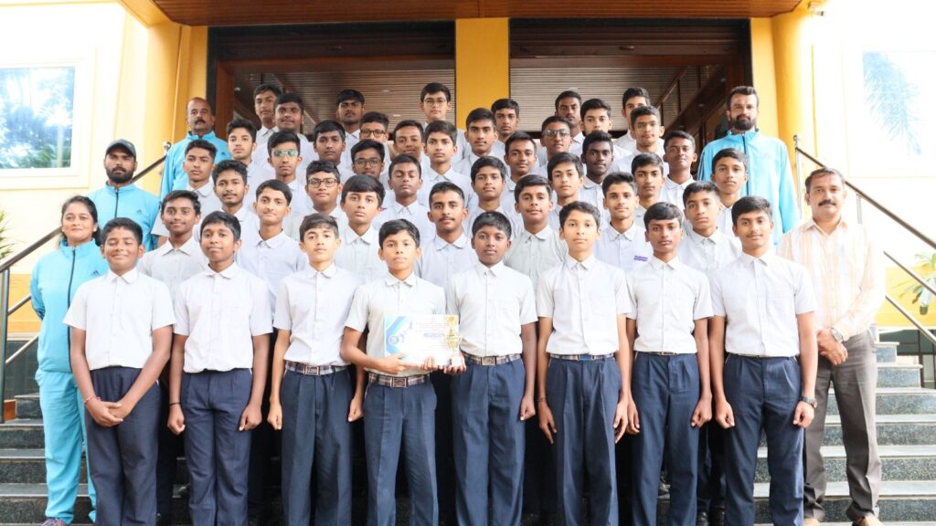 The boys and girls of Vijaya school, Hassan, who excelled in the taluk sports competition.