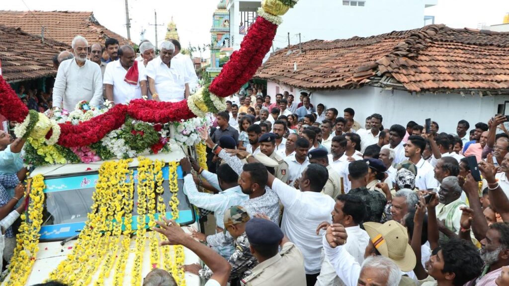 Union Minister HD Kumaraswamy during a visit to the district on Monday.