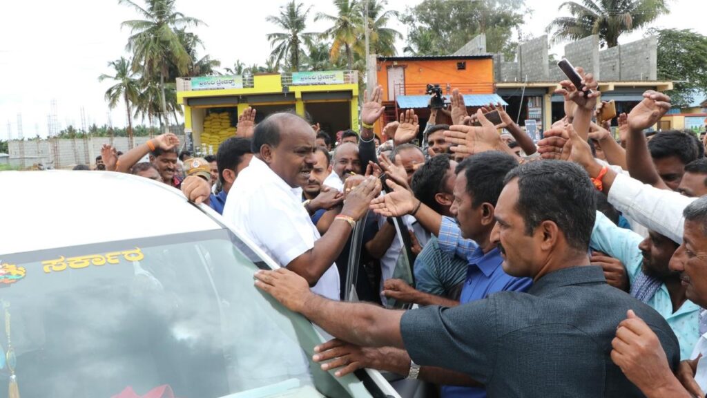 Union Minister HD Kumaraswamy during a visit to the district on Monday.