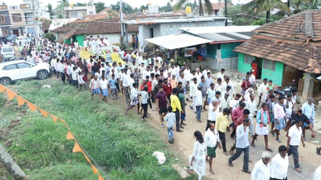 Union Minister HD Kumaraswamy during a visit to the district on Monday.