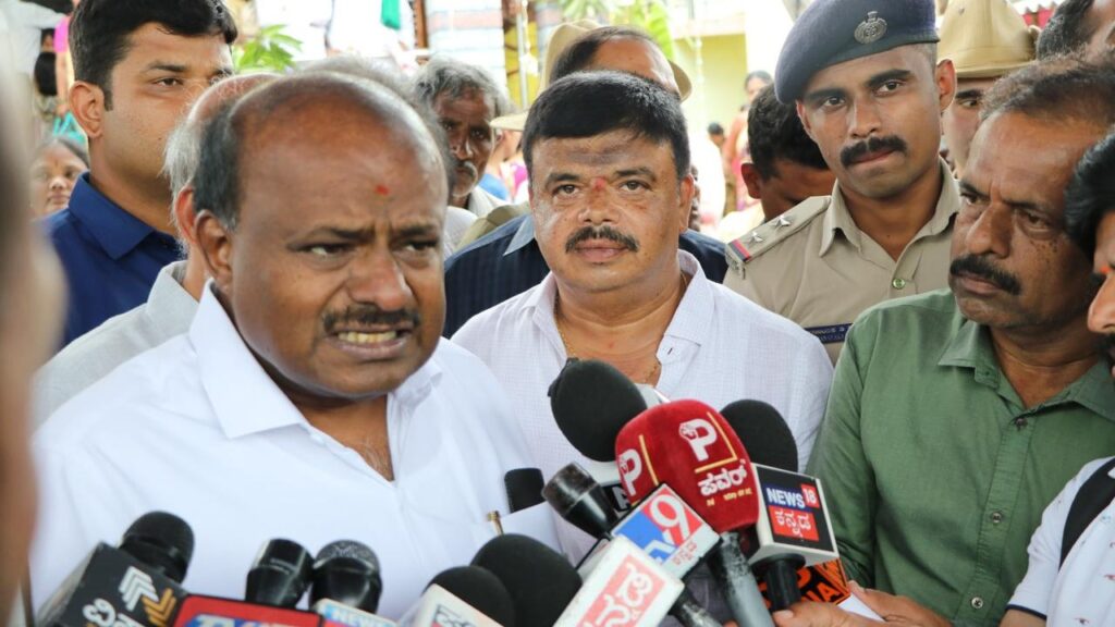 Union Minister HD Kumaraswamy during a visit to the district on Monday.