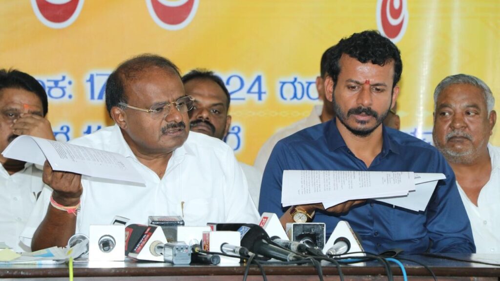 Union Heavy Industries Minister HD Kumaraswamy addressing the media in Bengaluru on Thursday.