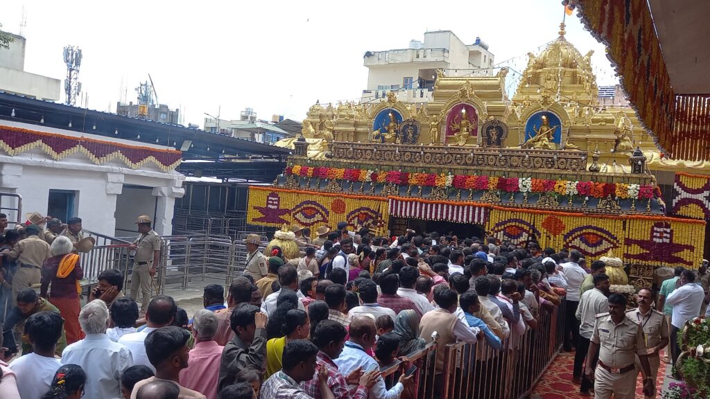 Visuals of Maa Hassanamba captured from inside the shrine on the first day of darshan.