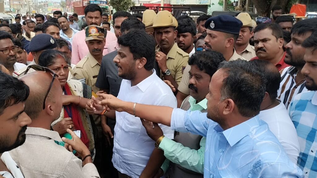 Hassan MP Shreyas Patel at the site of the encroachment clearance drive in Hassan.