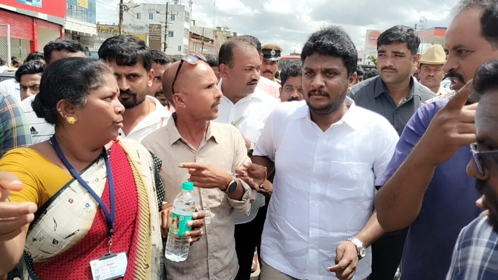 Hassan MP Shreyas Patel at the site of the encroachment clearance drive in Hassan.
