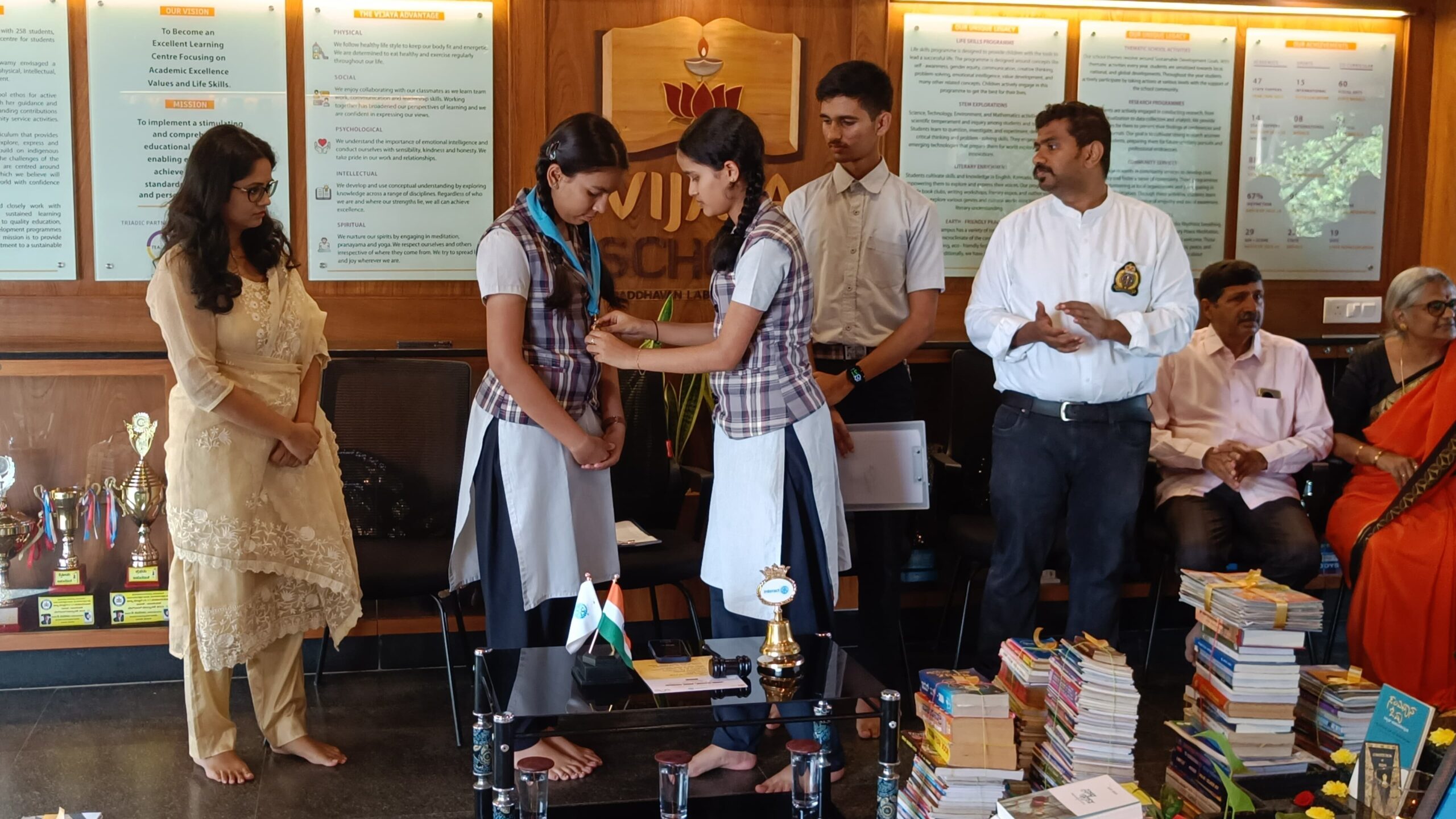 Visuals from the book donation campaign by Vijaya School in Hassan.