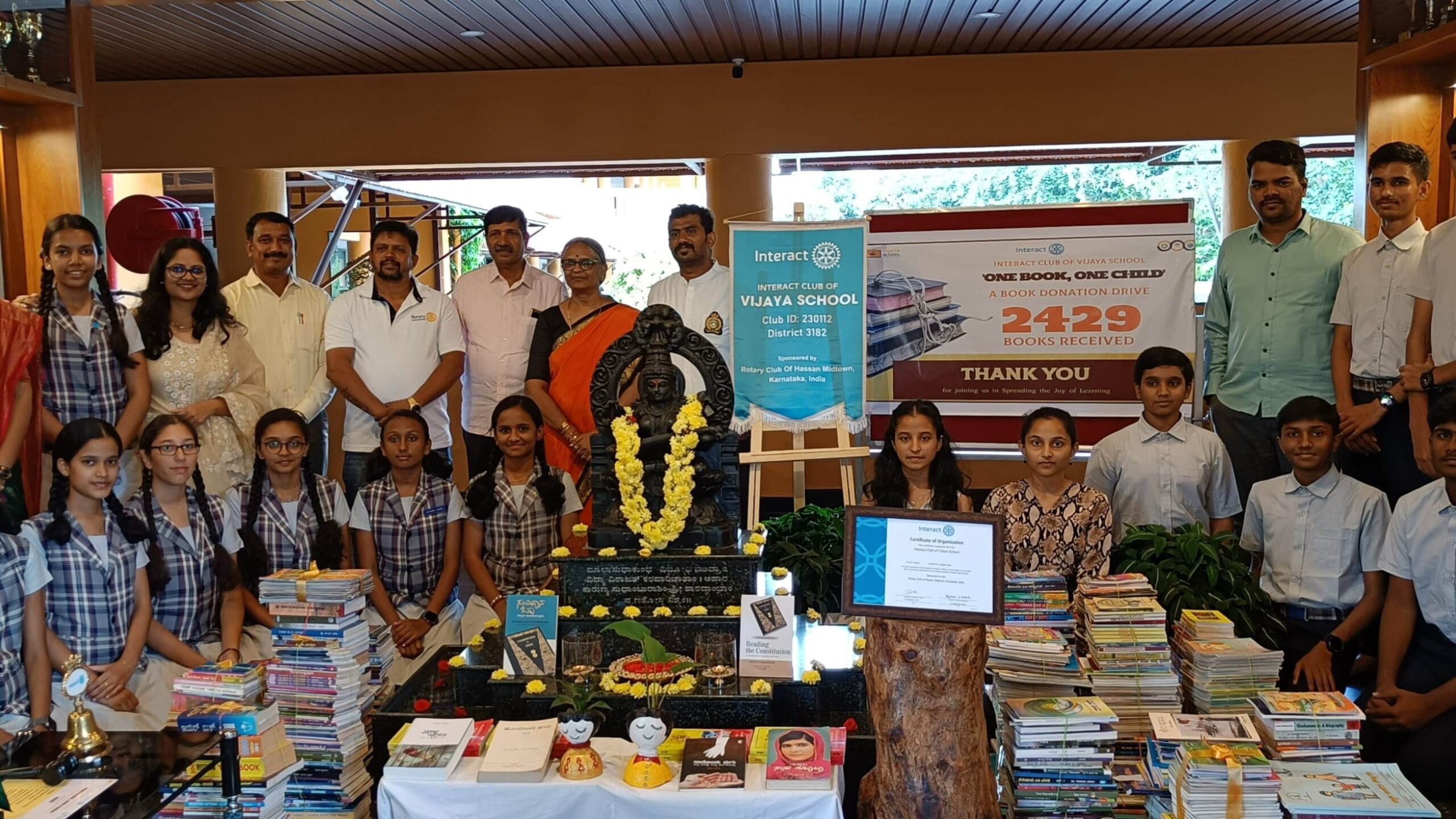 Visuals from the book donation campaign by Vijaya School in Hassan.