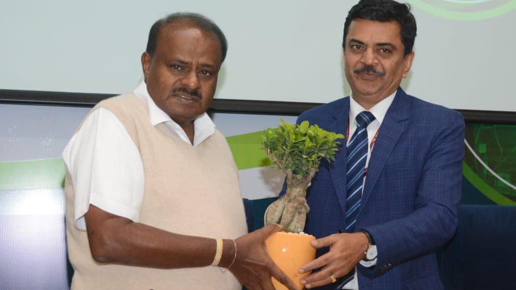 Union Steel Minister H D Kumaraswamy and officials during the report release programme in New Delhi.