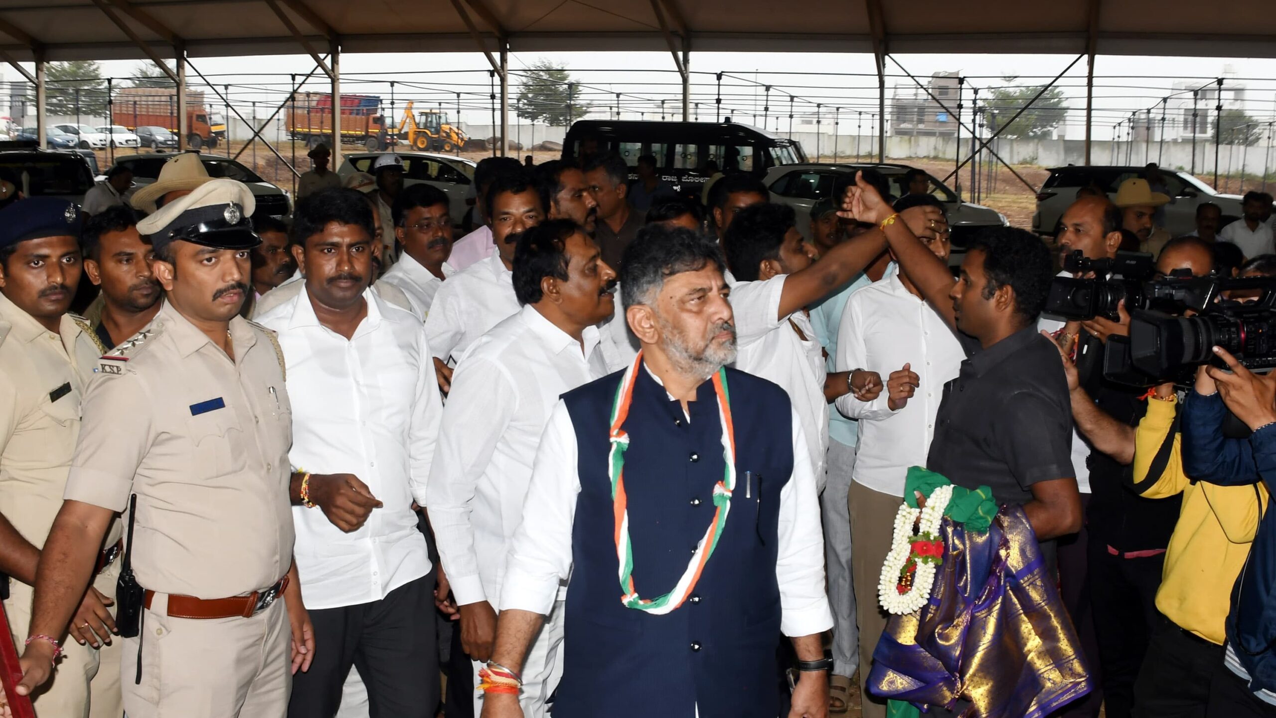 Deputy CM D K Shivakumar addressing the media in Hassan on Monday.