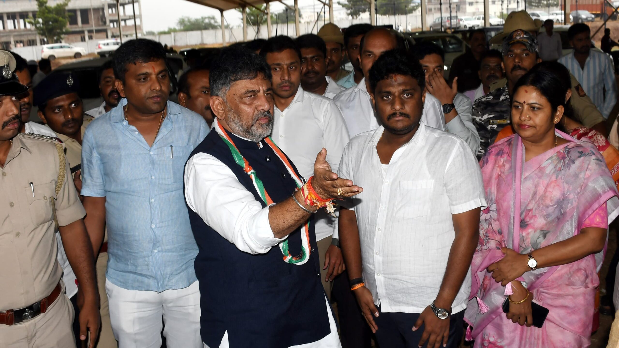 Deputy CM D K Shivakumar addressing the media in Hassan on Monday.