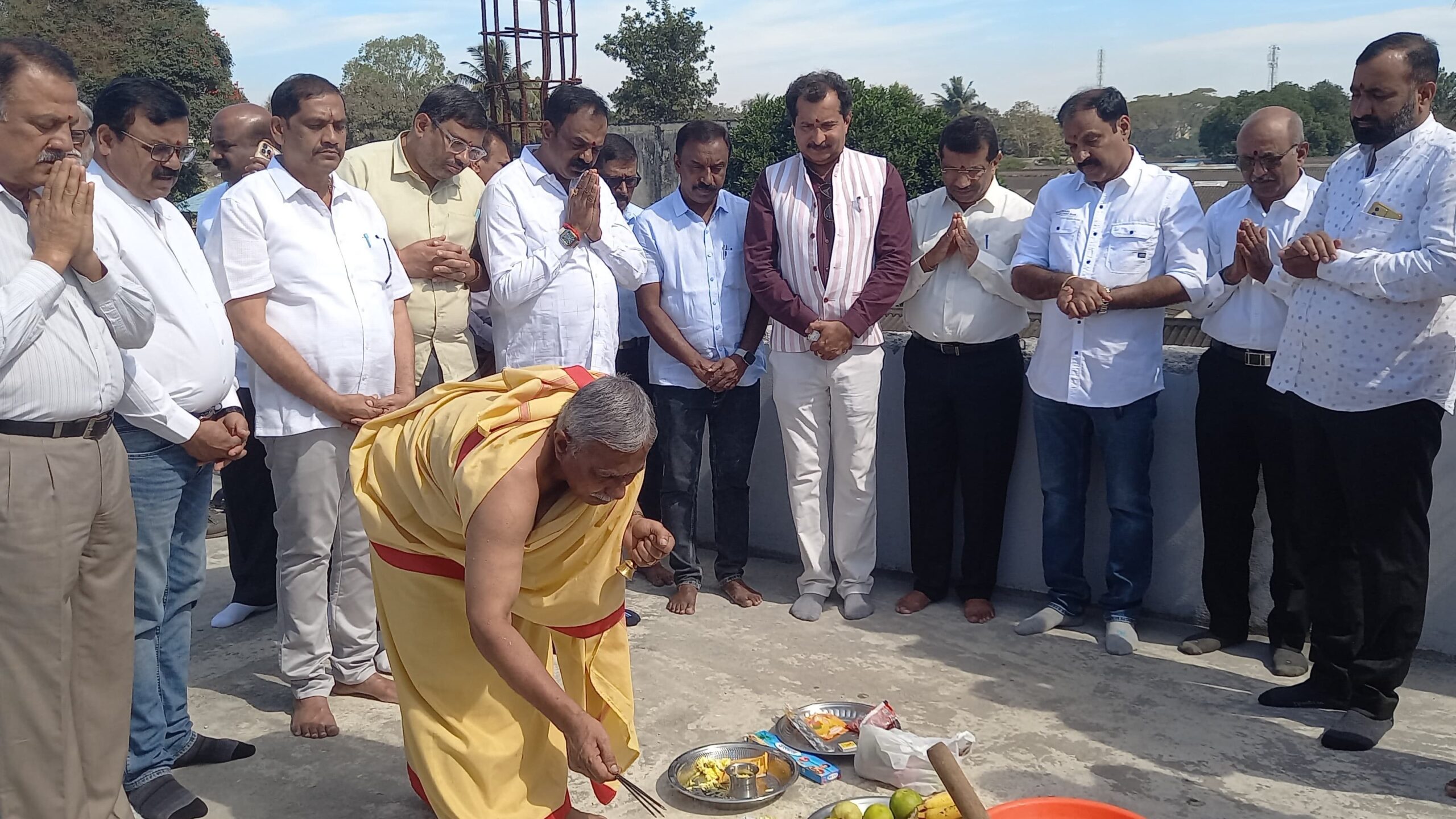 FKCCI Director H A Kiran laying the foundation stone for a skill development and training institute that will soon be established in Hassan.
