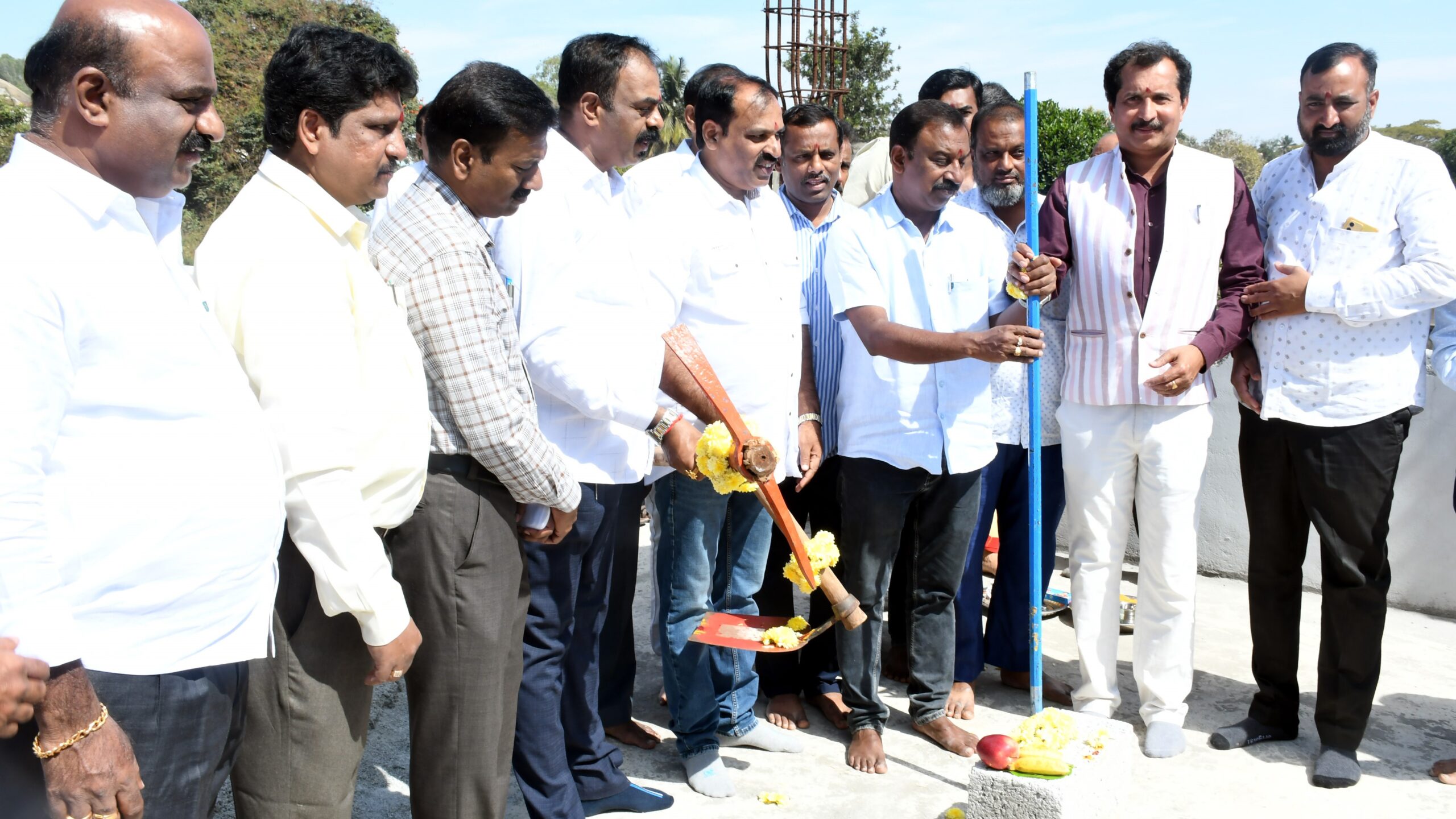 FKCCI Director H A Kiran laying the foundation stone for a skill development and training institute that will soon be established in Hassan.