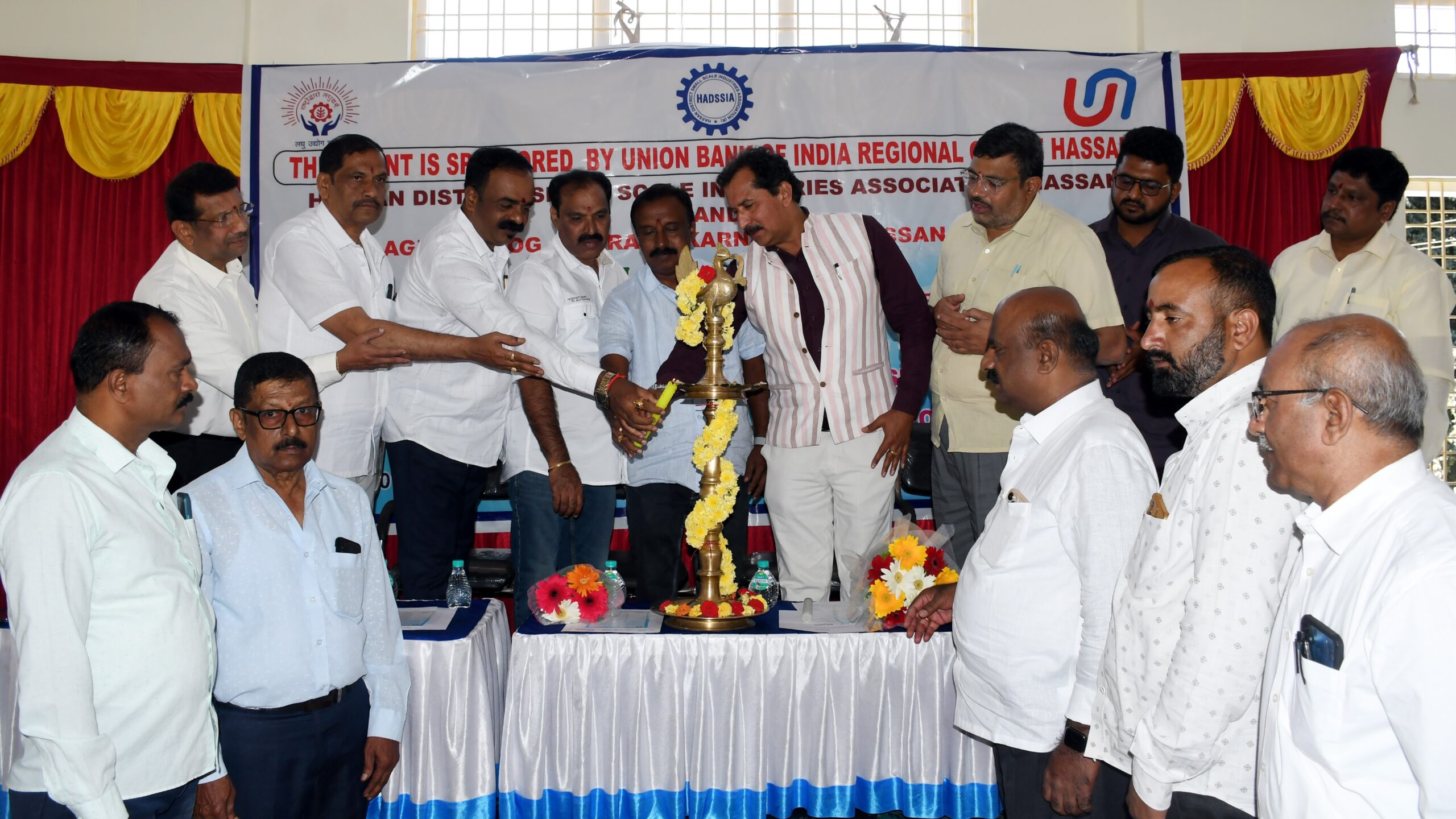 FKCCI Director H A Kiran laying the foundation stone for a skill development and training institute that will soon be established in Hassan.