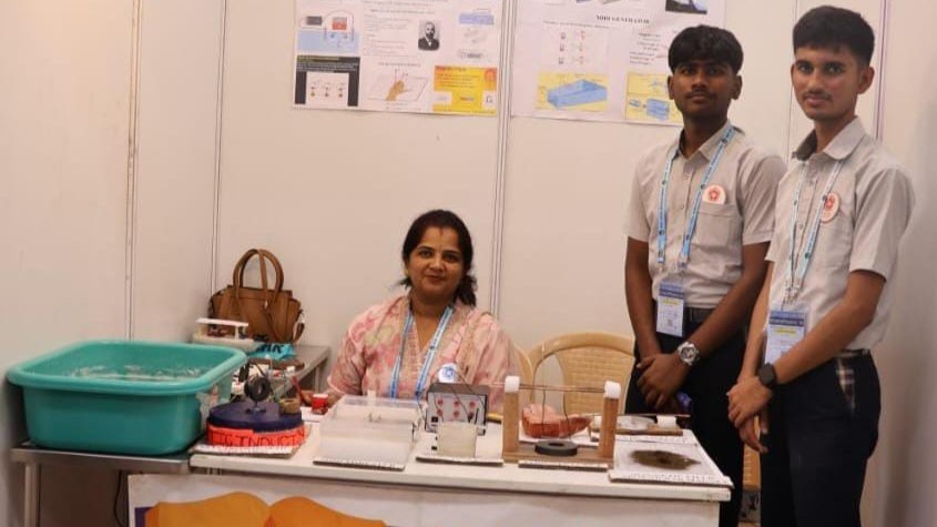 The students of Vijaya School and their mentor being honoured for their performance in the Southern India Science Fair 2025.