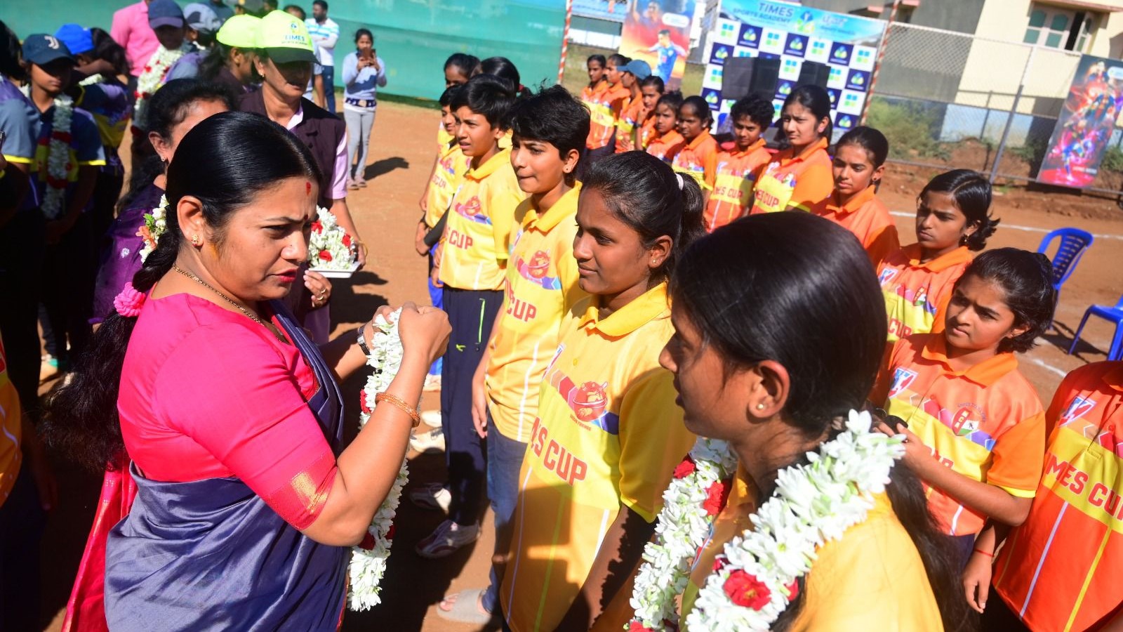 Participants in the women's cricket tournament in Hassan.