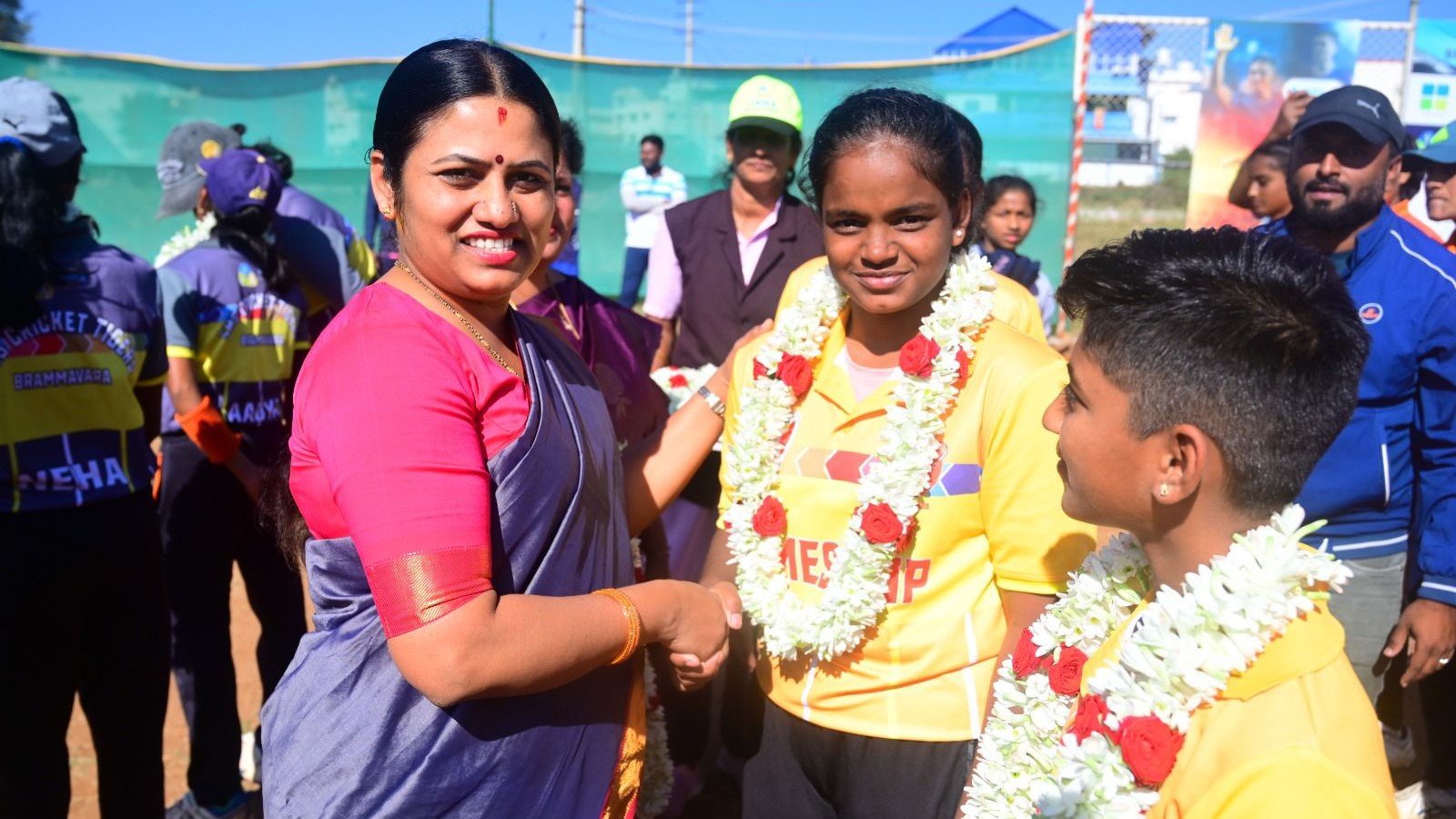 Participants in the women's cricket tournament in Hassan.