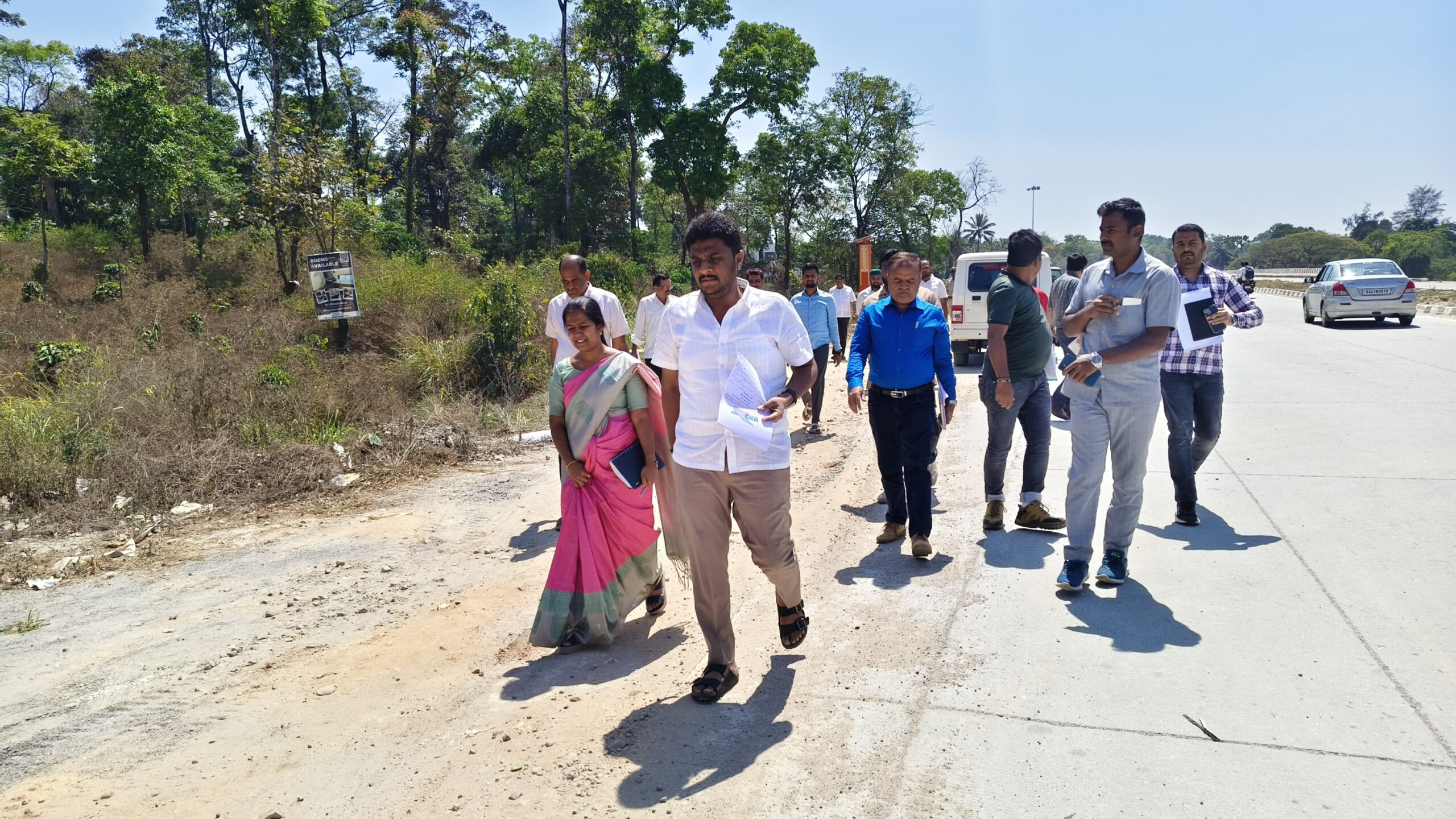 Hassan MP Shreyas Patel during the inspection of National Highway works in the district.