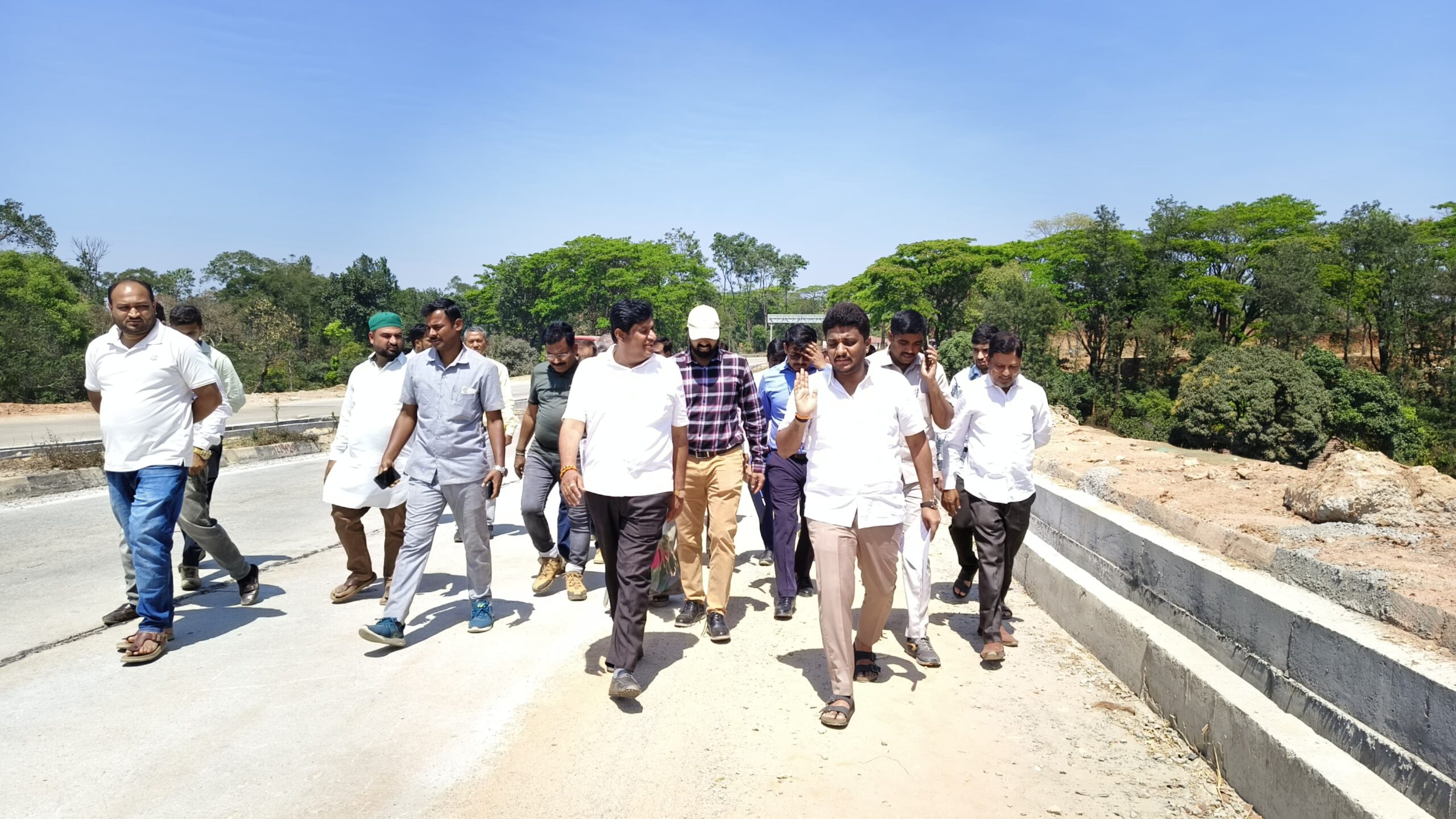 Hassan MP Shreyas Patel during the inspection of National Highway works in the district.