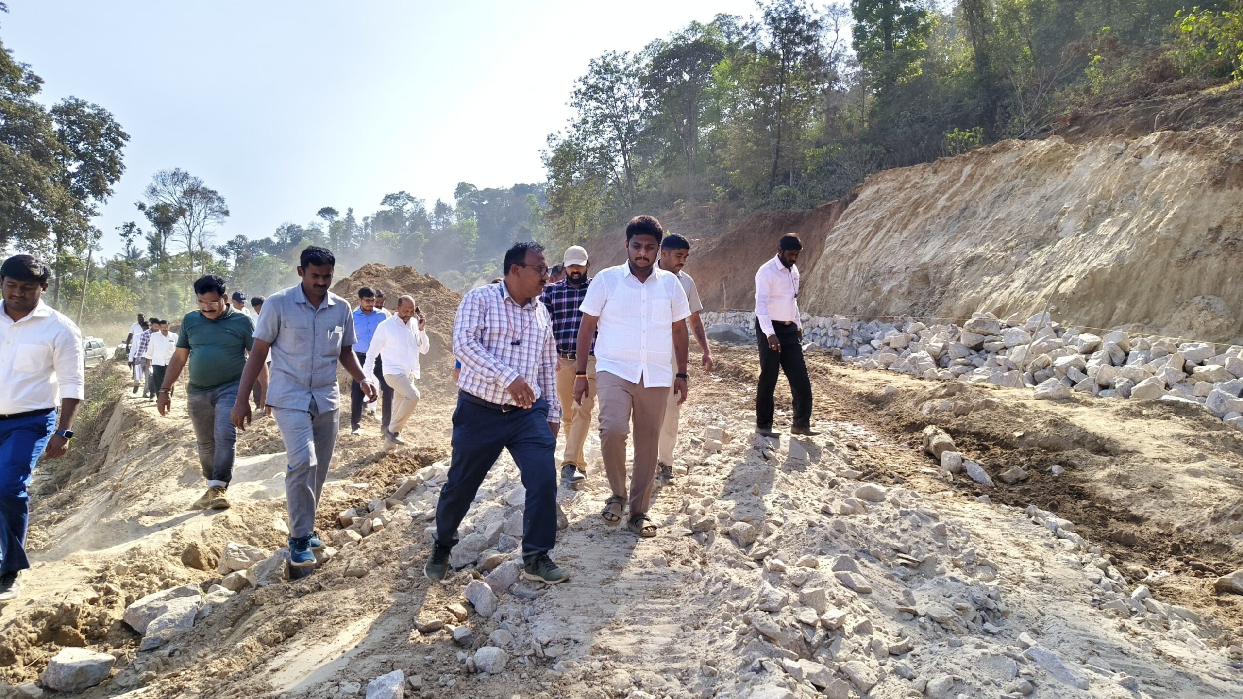 Hassan MP Shreyas Patel during the inspection of National Highway works in the district.