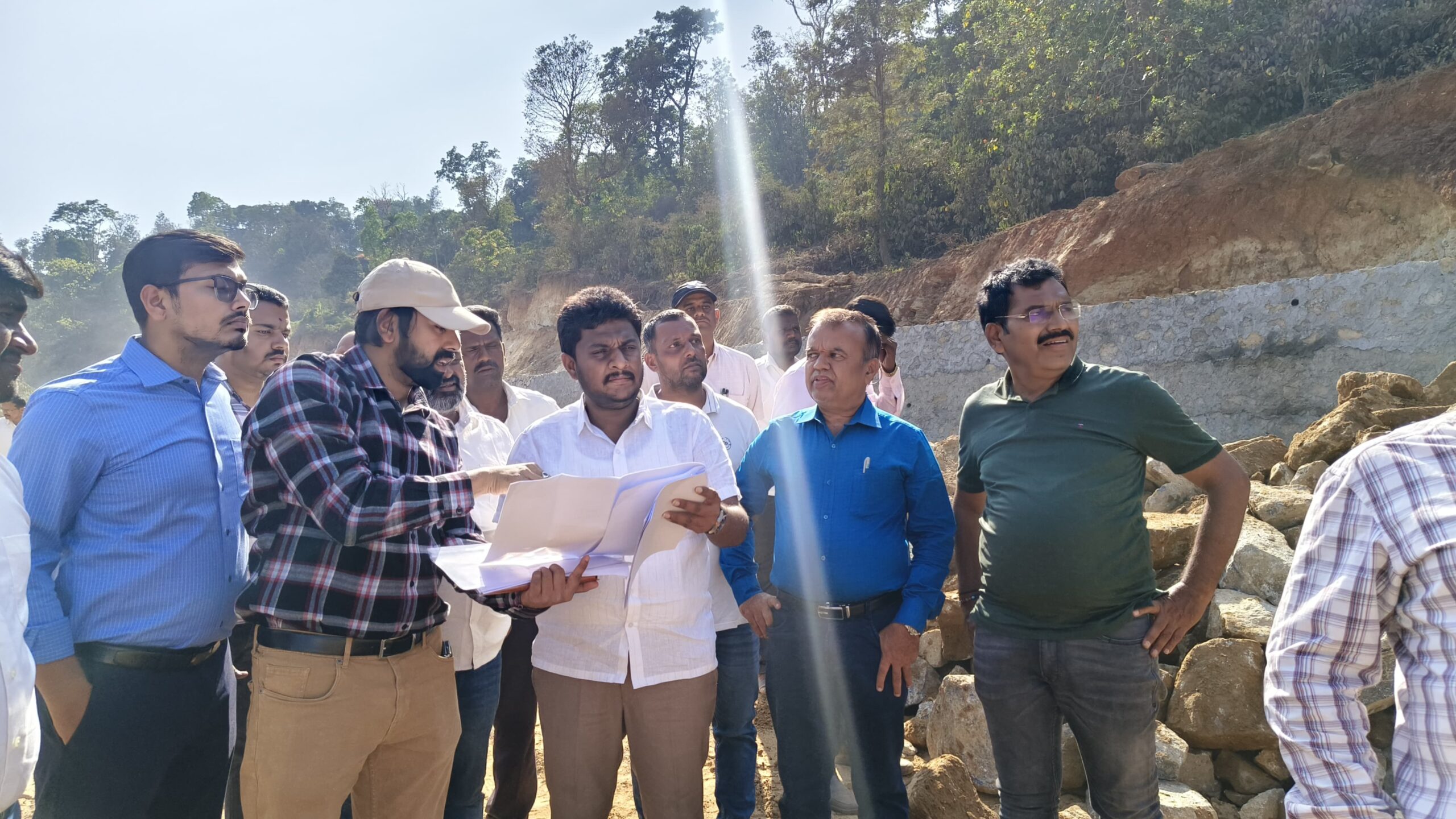 Hassan MP Shreyas Patel during the inspection of National Highway works in the district.