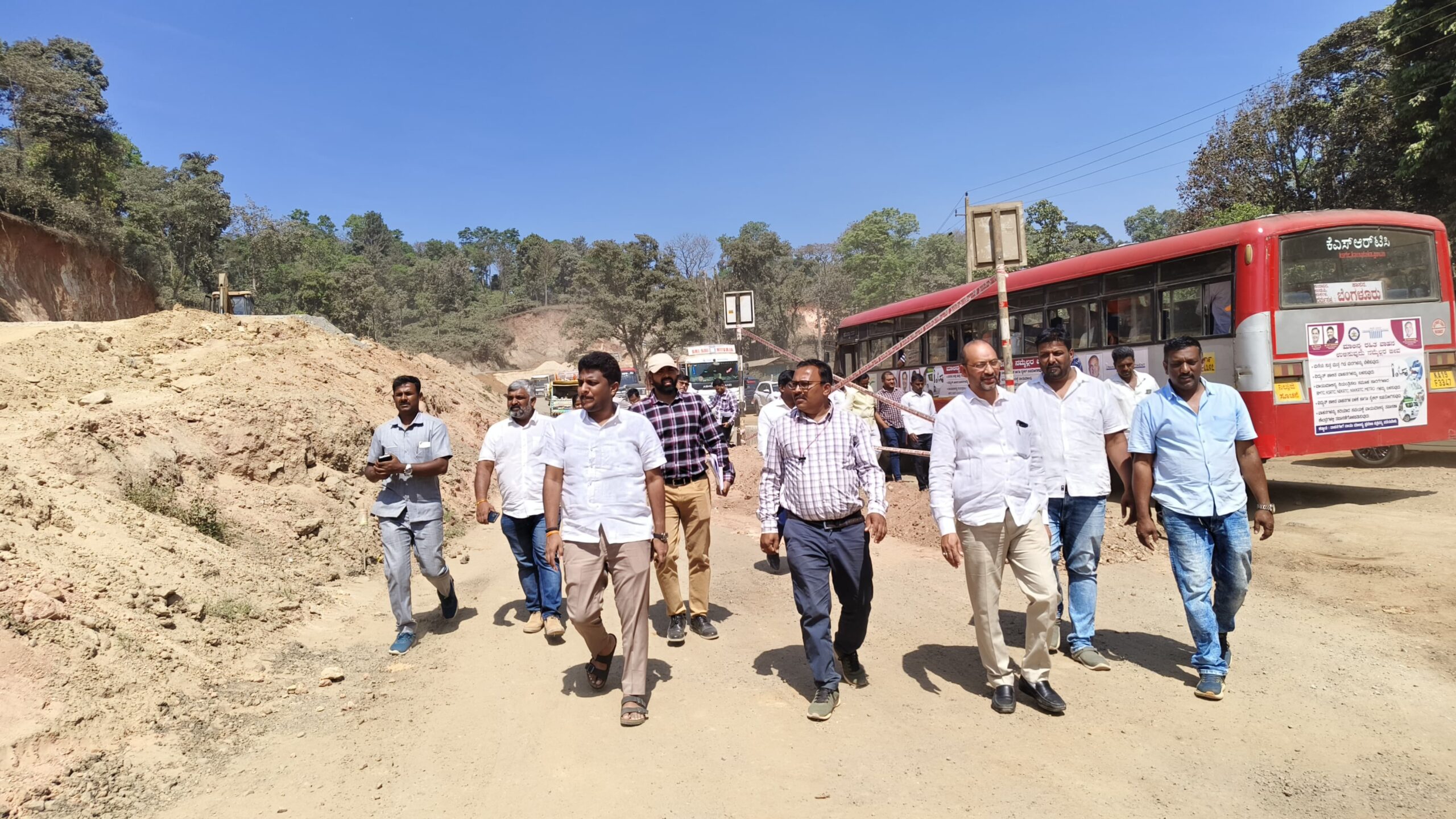 Hassan MP Shreyas Patel during the inspection of National Highway works in the district.