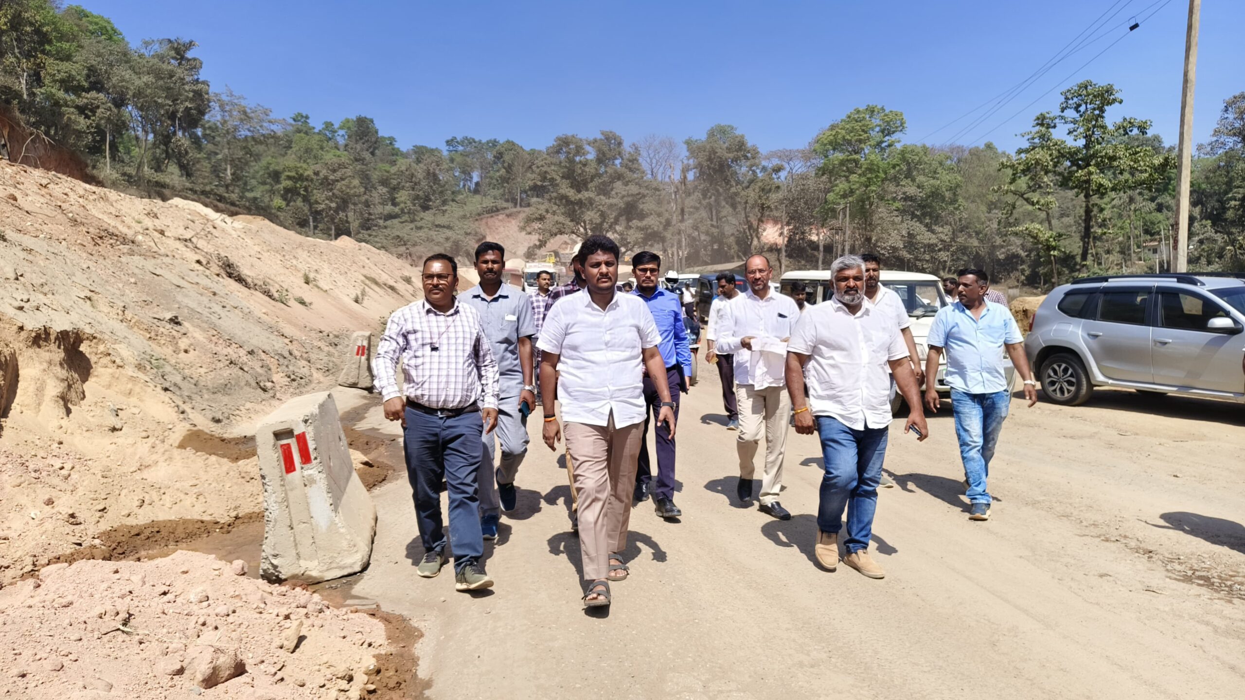 Hassan MP Shreyas Patel during the inspection of National Highway works in the district.